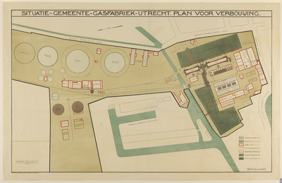 217538 Plattegrond van het terrein van de gemeentelijke Gasfabriek aan de Wittevrouwensingel en de Blauwkapelseweg te ...